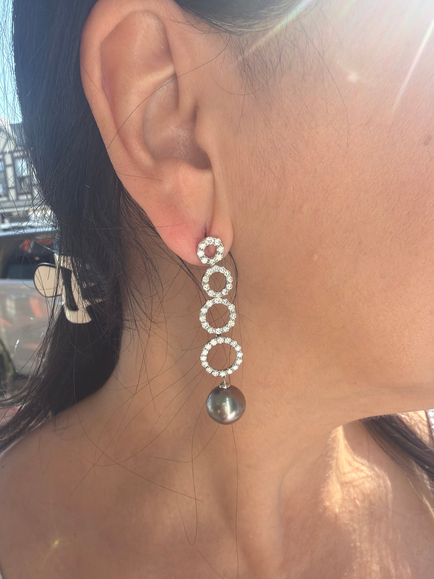 18K White Gold Diamond & Tahitian Pearl Drop Earrings