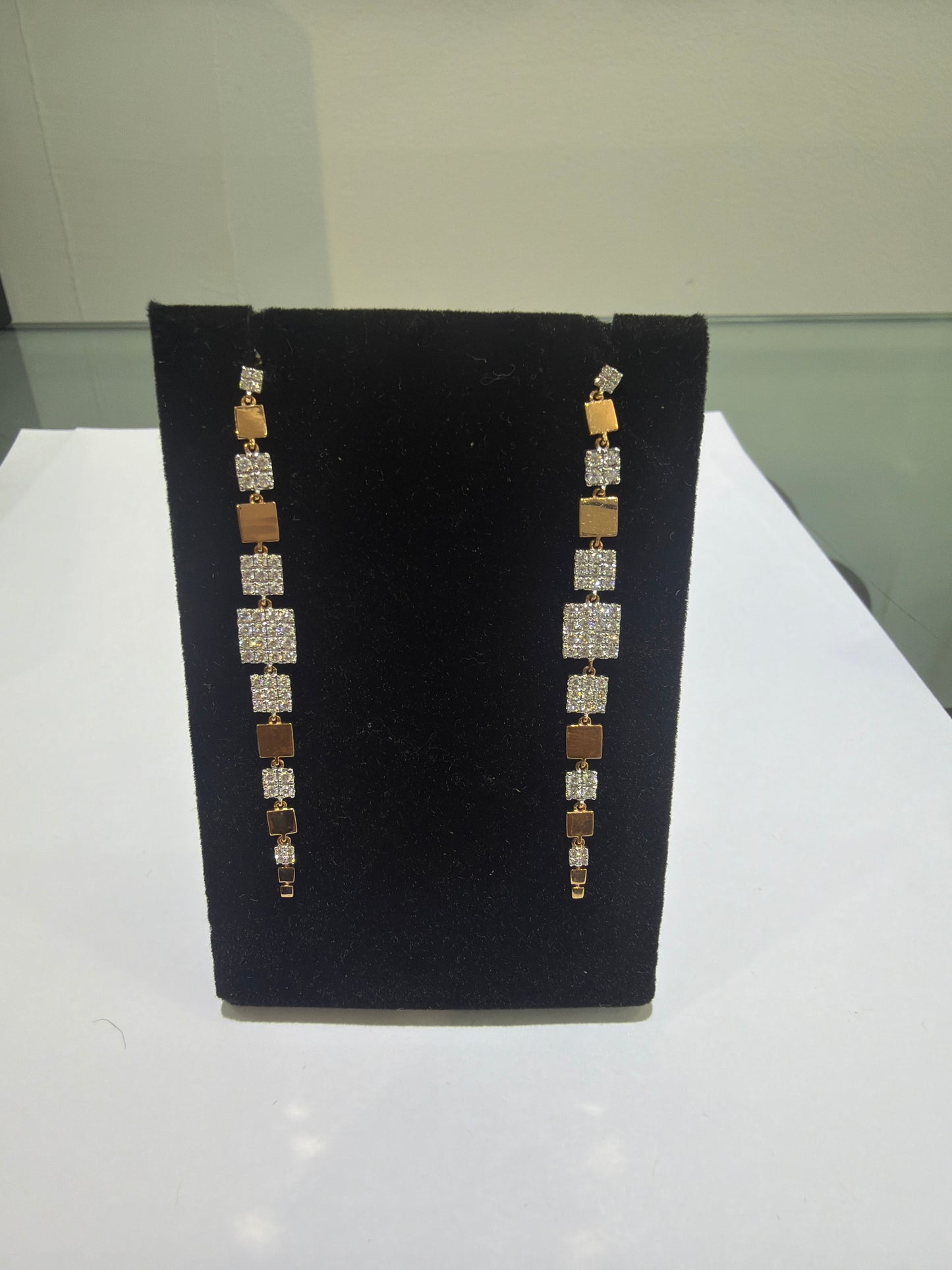 18K Yellow Gold Diamond Geometric Drop Earrings