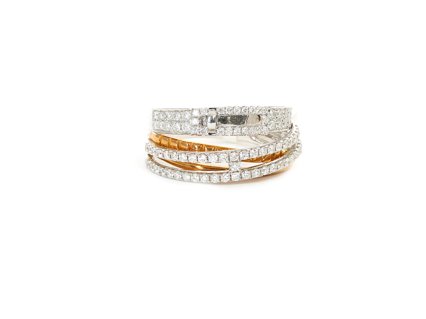 18k White Gold Buckle Criss Cross diamond Ring
