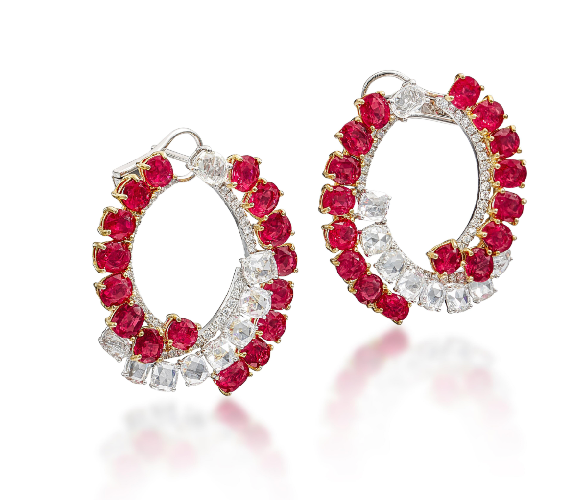 PAIR OF RUBY AND DIAMOND EARRINGS