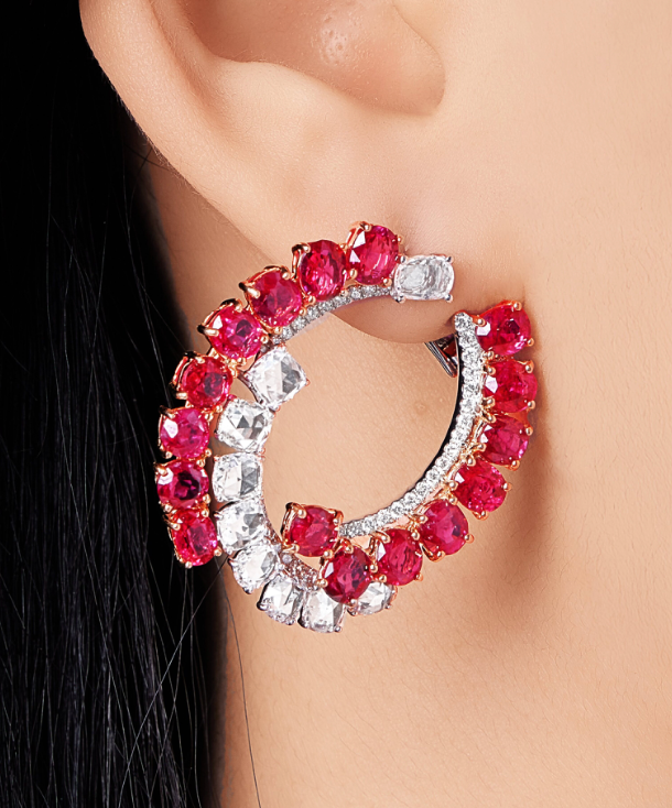 PAIR OF RUBY AND DIAMOND EARRINGS