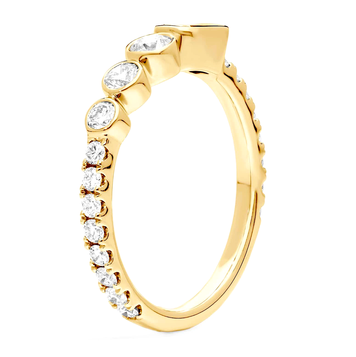 Round And Emerald Cut  Diamond Bezel Ring