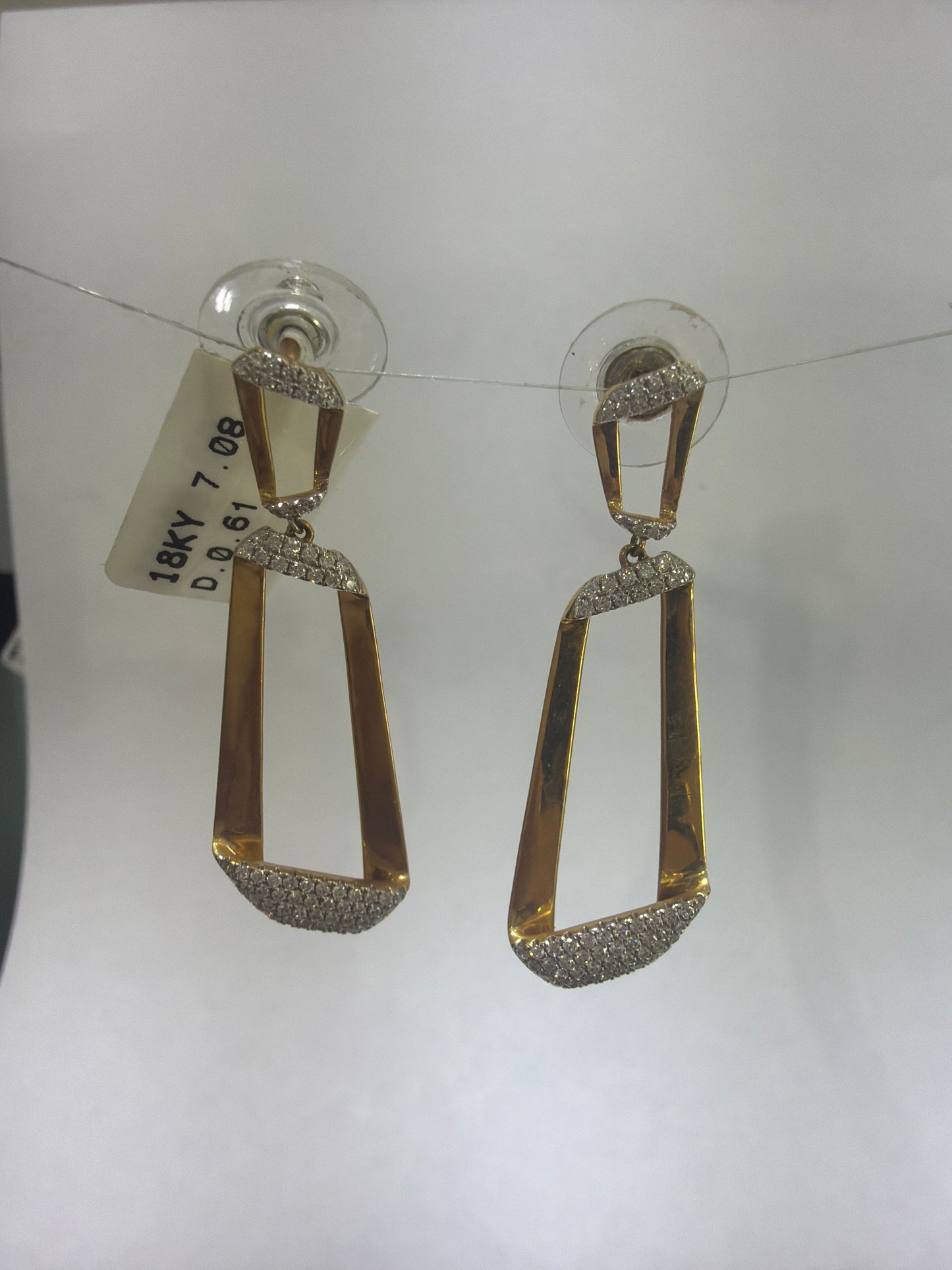 18K Yellow Gold Diamond Geometric Drop Earrings