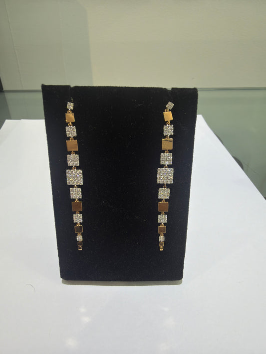 18K Yellow Gold Diamond Geometric Drop Earrings