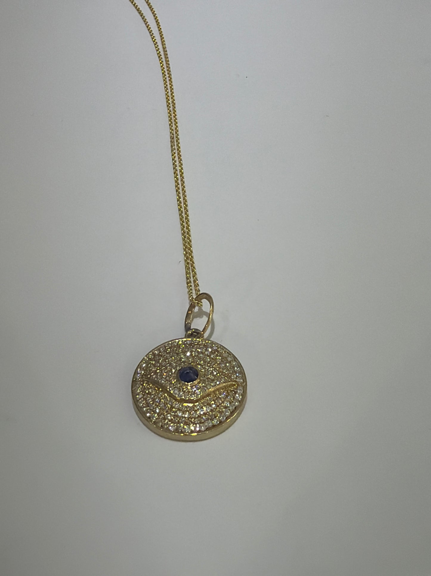 18K Yellow Gold Diamond Evil Eye Pendant Necklace