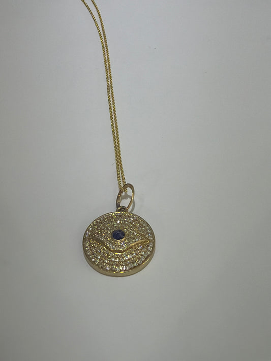 18K Yellow Gold Diamond Evil Eye Pendant Necklace