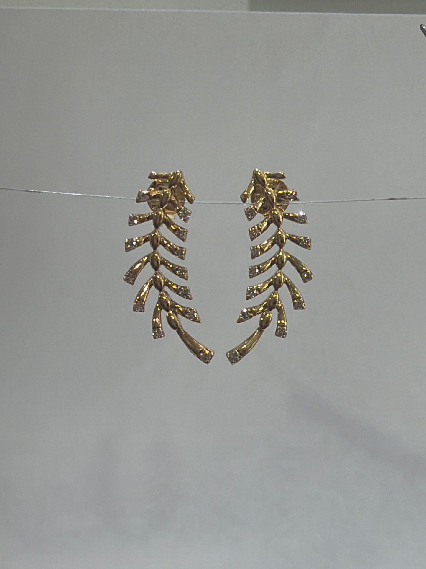 18K Yellow Gold Diamond Leaf Climber Earrings