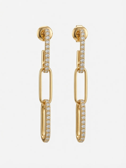 14K Yellow Gold Diamond Paperclip Link Drop Earrings