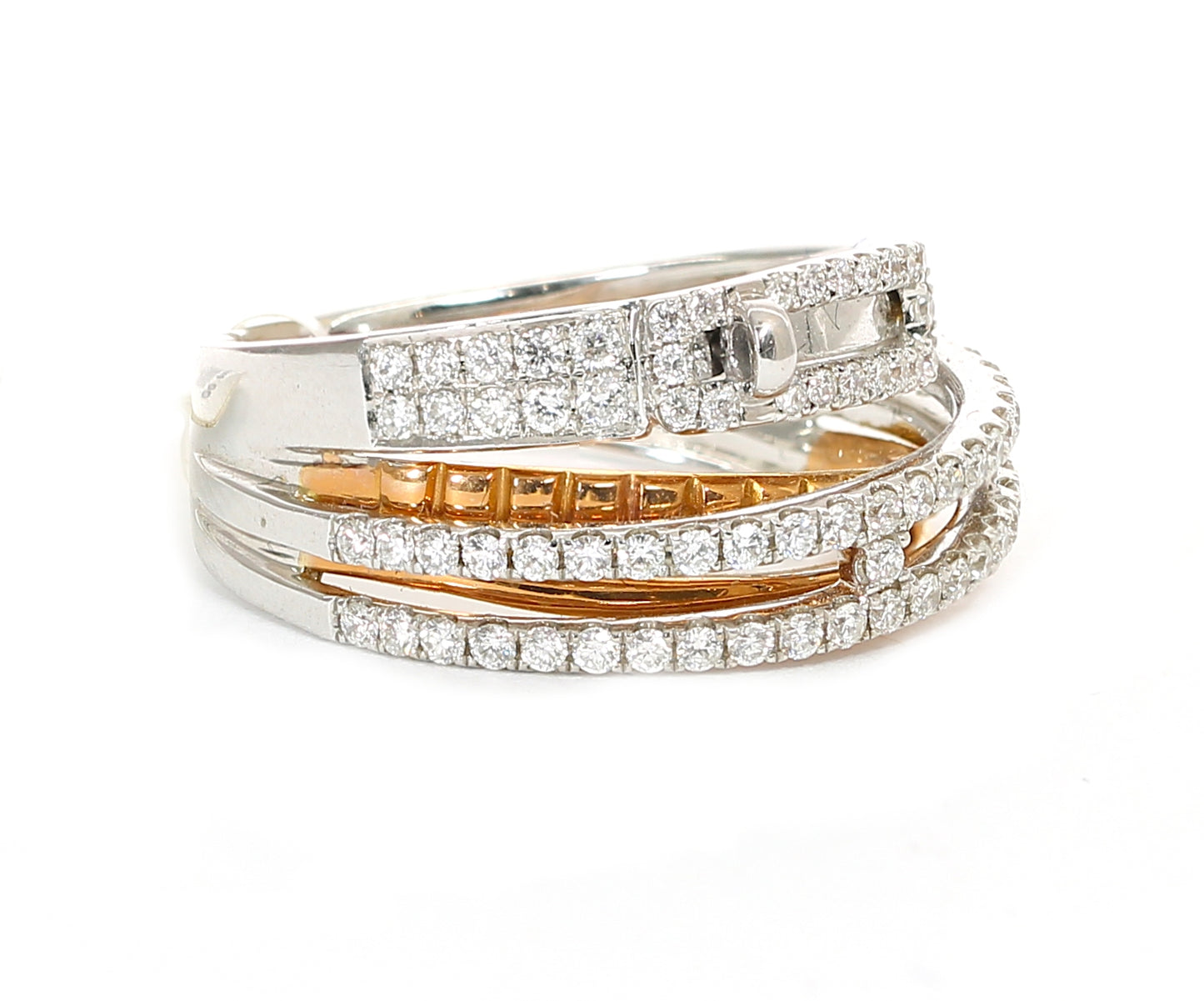18k White Gold Buckle Criss Cross diamond Ring