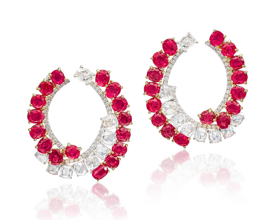 PAIR OF RUBY AND DIAMOND EARRINGS