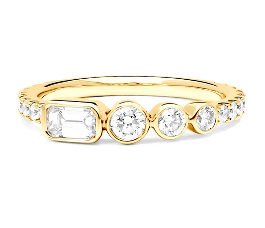 Round And Emerald Cut  Diamond Bezel Ring